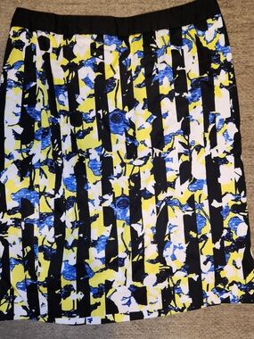 Peter Pilotto Black, Blue & Yellow Abstract Floral Stripe Pencil Skirt